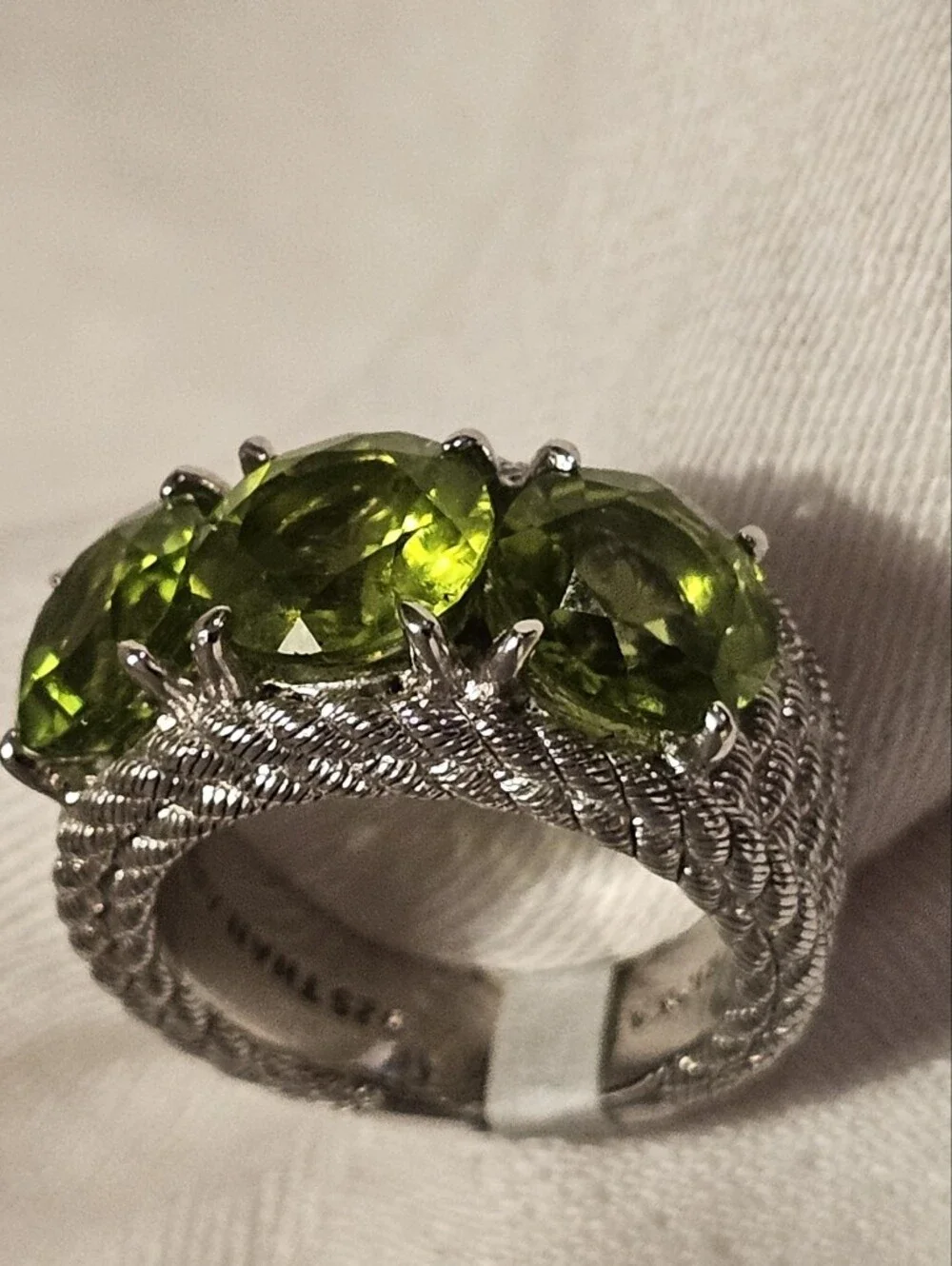 Judith Ripka Sterling Silver 925 Rope Ring Sz 6 w/ Natural Peridot Stones 14.71g